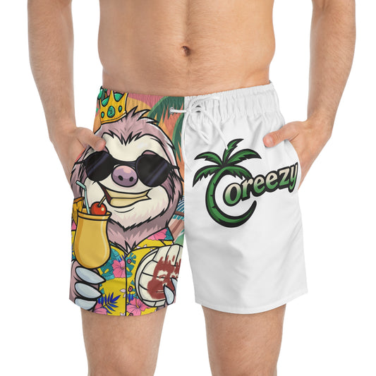 Coreezy Sloth Swim Trunks – Lightweight Beach Shorts | Funny Vacation Swimwear | Take It Coreezy
