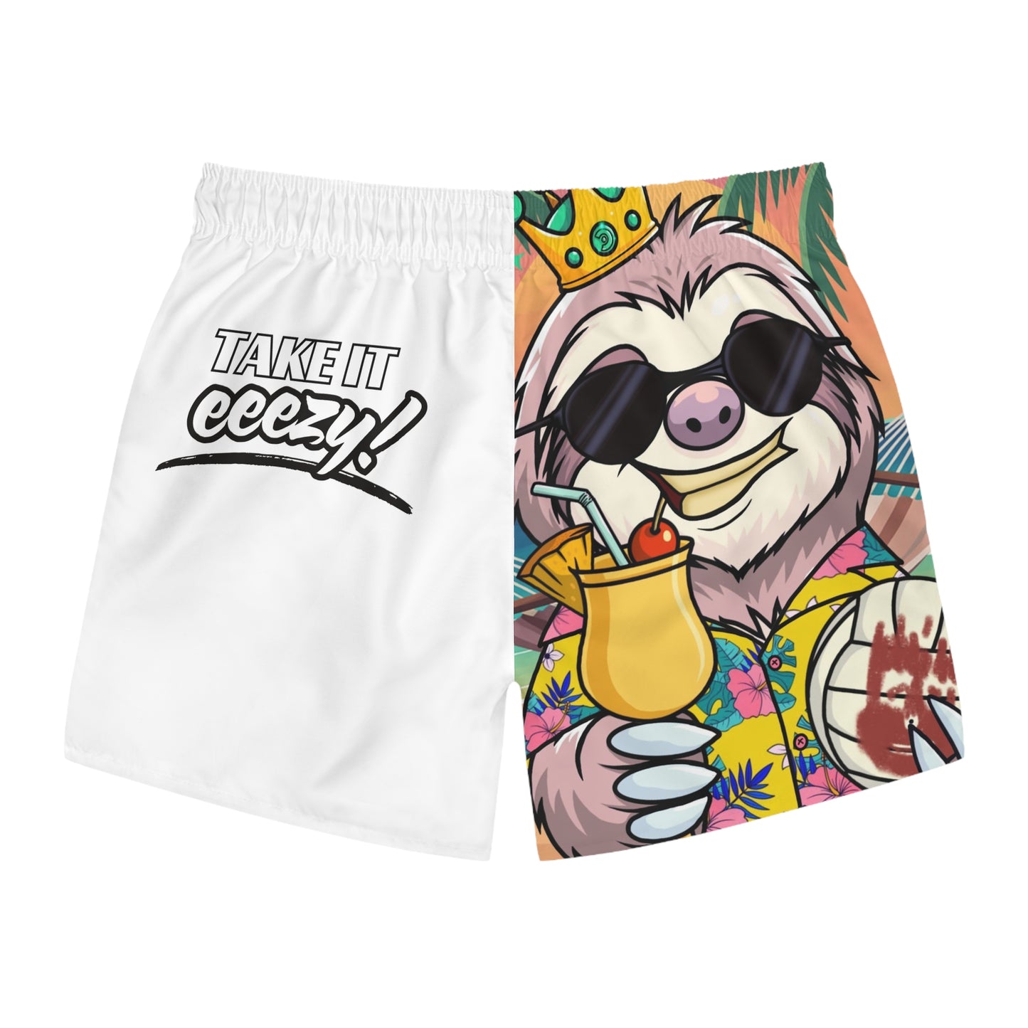 Coreezy Sloth Swim Trunks – Lightweight Beach Shorts | Funny Vacation Swimwear | Take It Coreezy