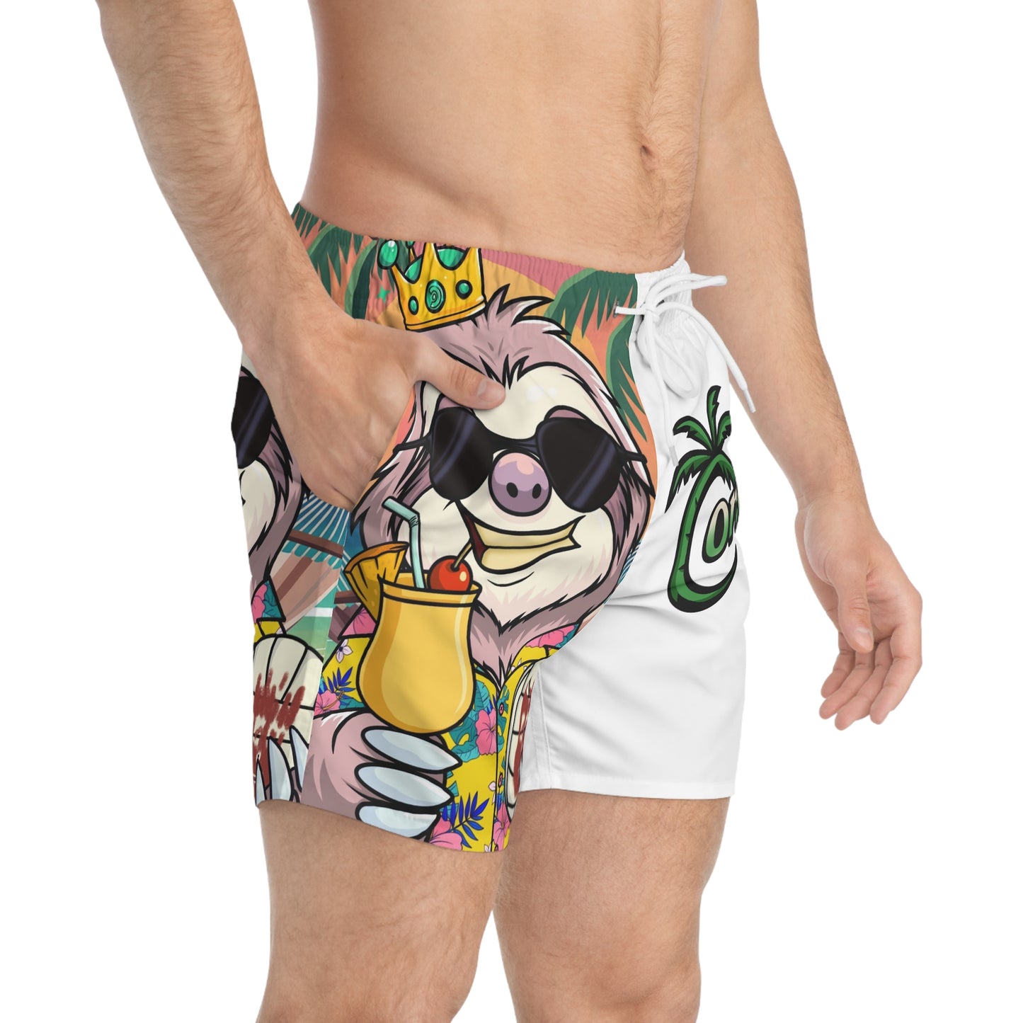 Coreezy Sloth Swim Trunks – Lightweight Beach Shorts | Funny Vacation Swimwear | Take It Coreezy