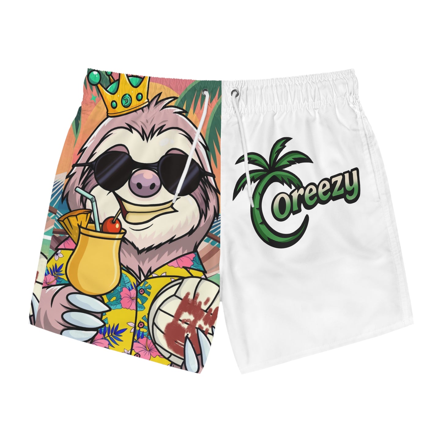 Coreezy Sloth Swim Trunks – Lightweight Beach Shorts | Funny Vacation Swimwear | Take It Coreezy